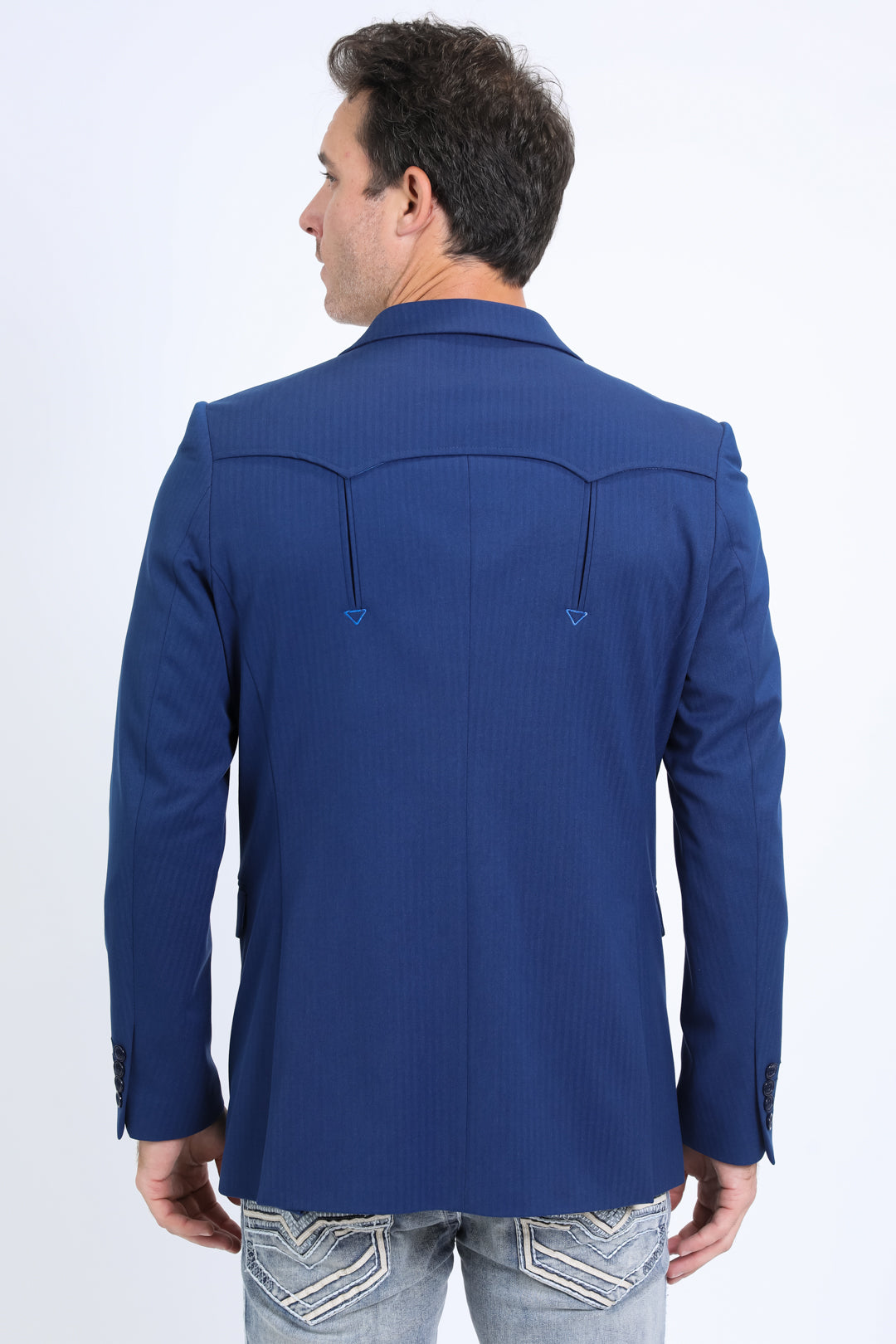 Men's Double Button Western Blue Blazer