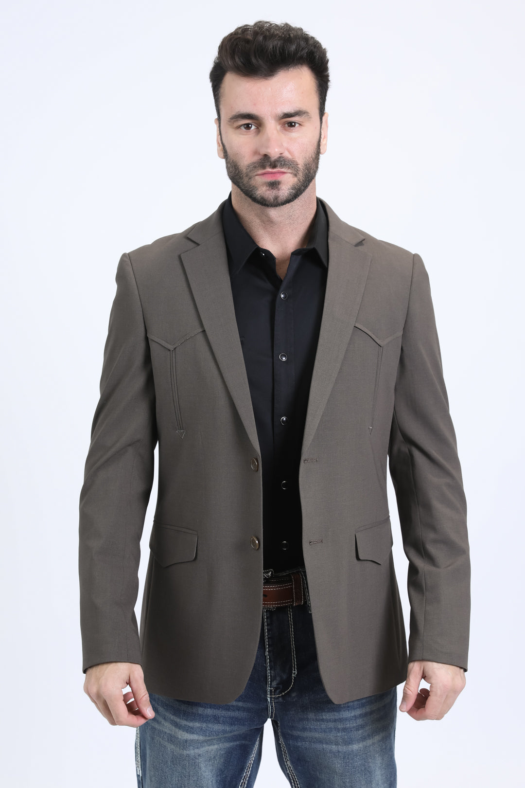 Men's Double Button Western Dark Brown Blazer