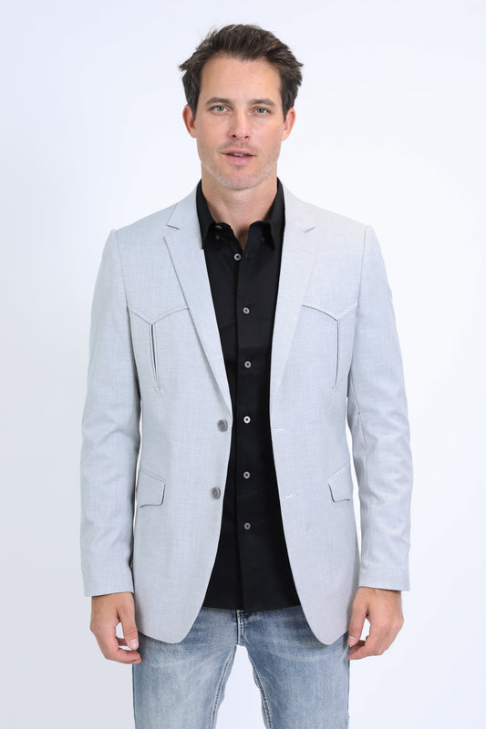 Men's Double Button Western Grey Blazer