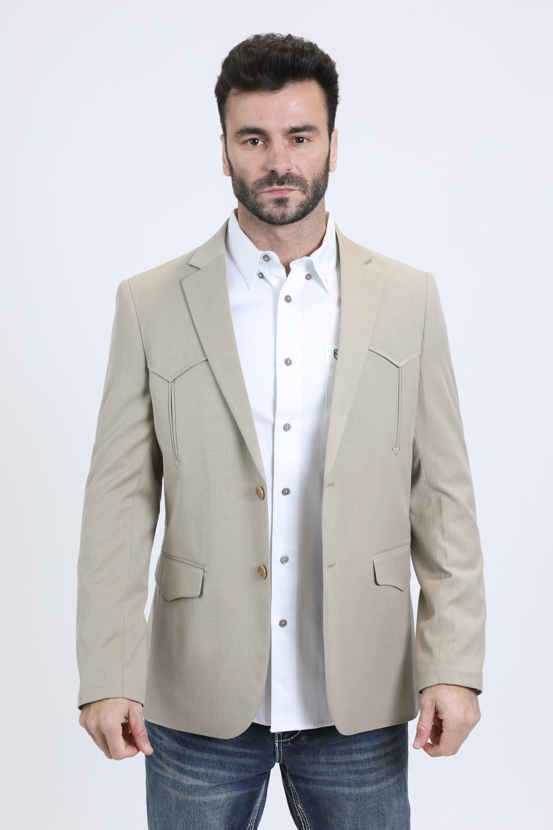 Men's Double Button Western Khaki Blazer