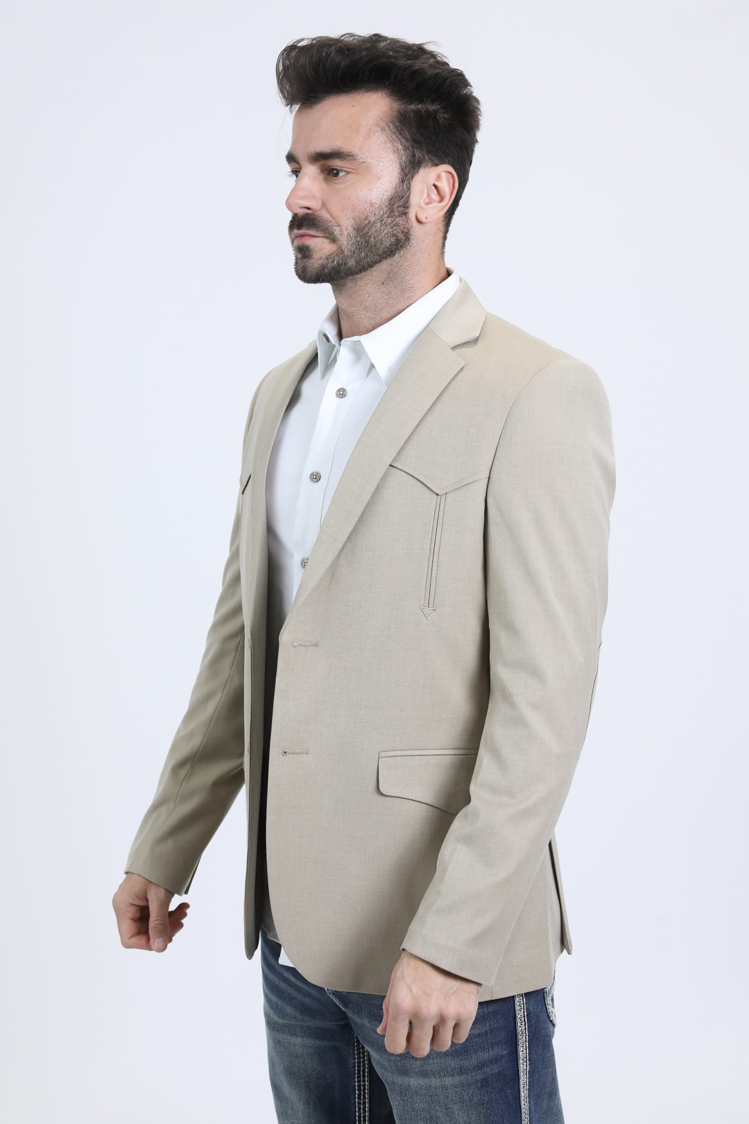 Men's Double Button Western Khaki Blazer