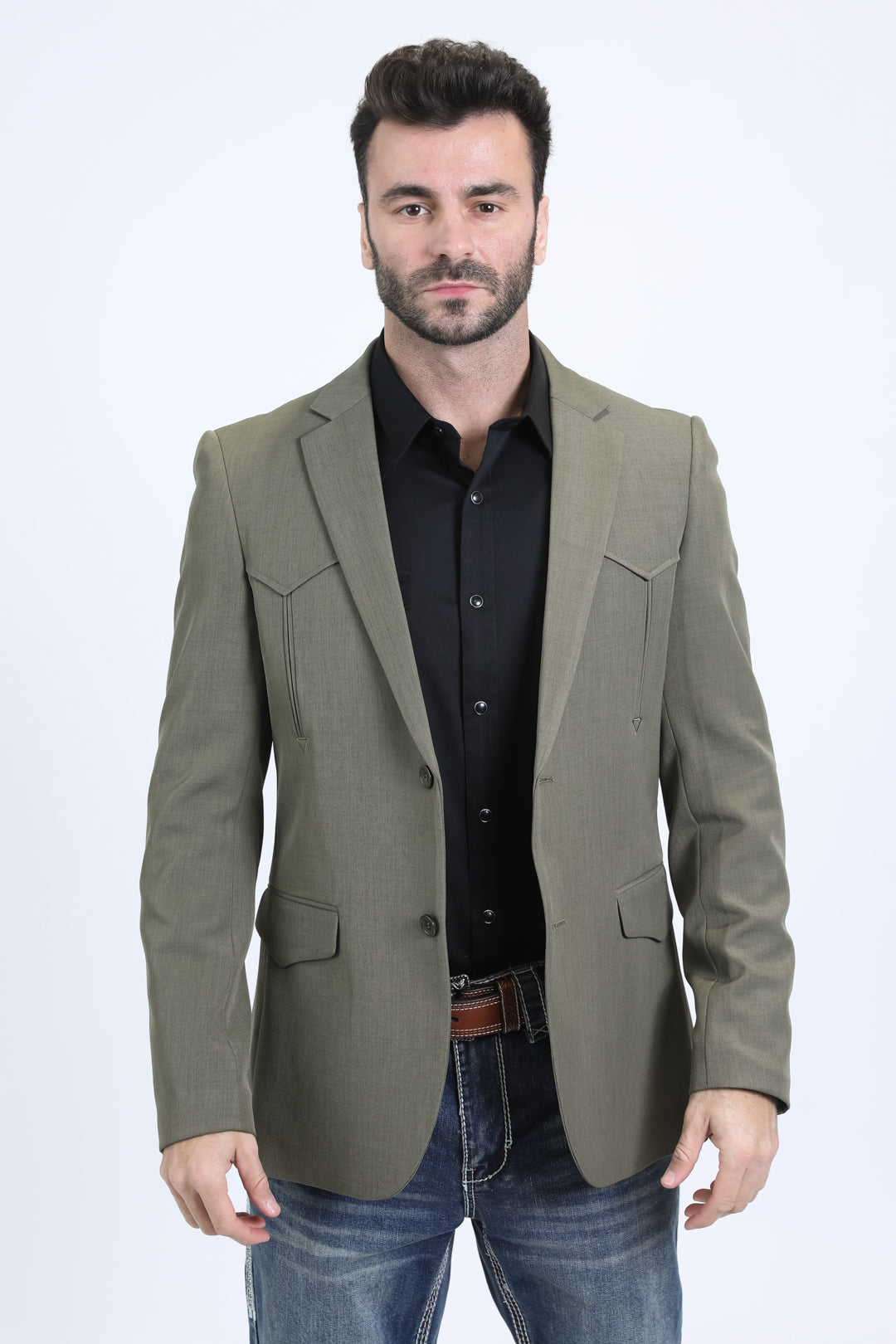 Men's Double Button Western Olive Blazer