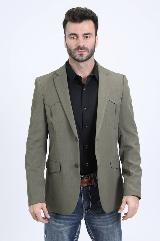 Men's Double Button Western Olive Blazer