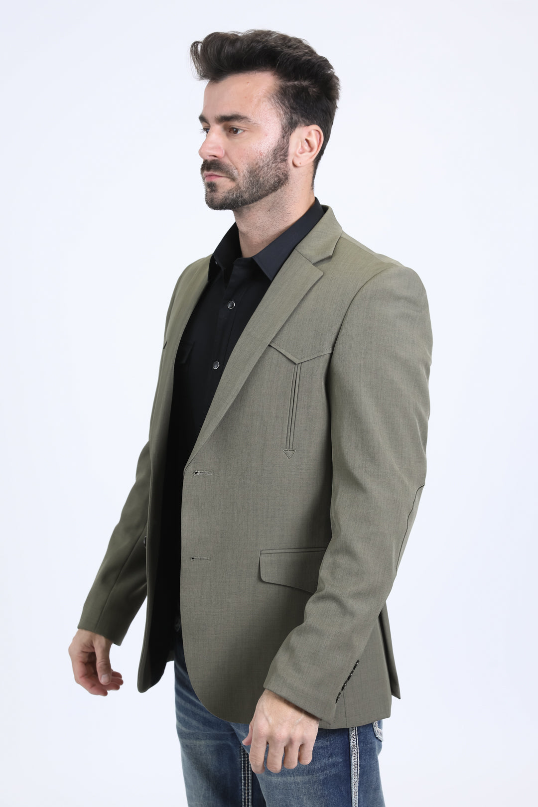 Men's Double Button Western Olive Blazer