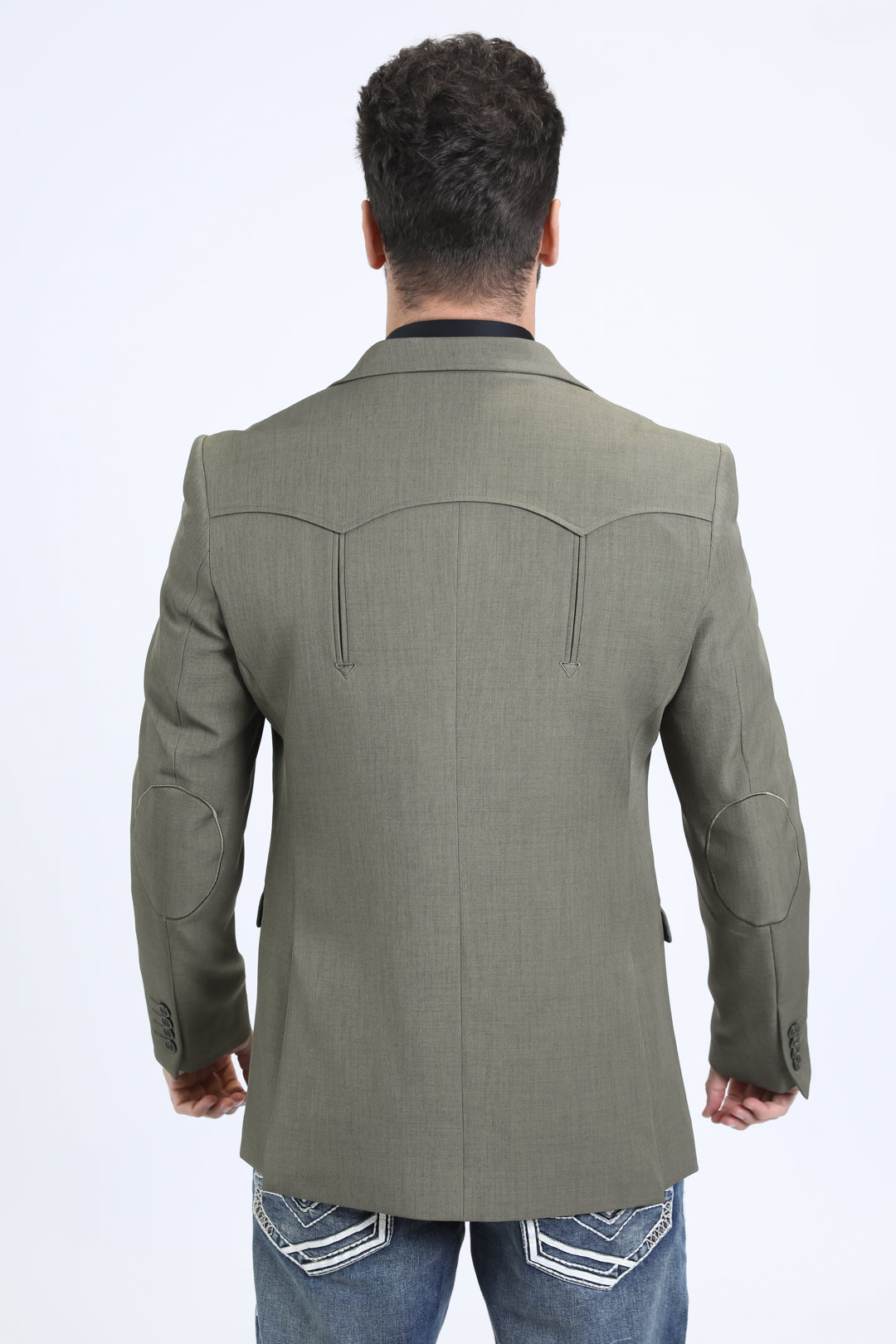 Men's Double Button Western Olive Blazer