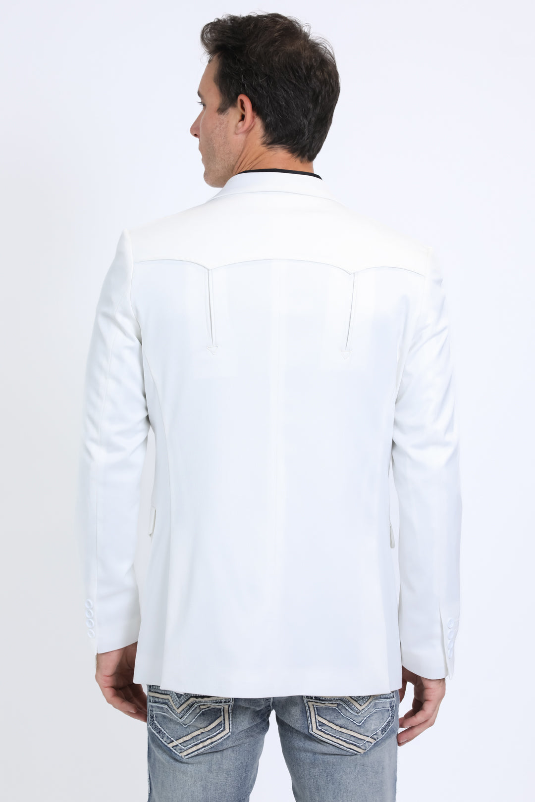 Men's Double Button Western White Blazer