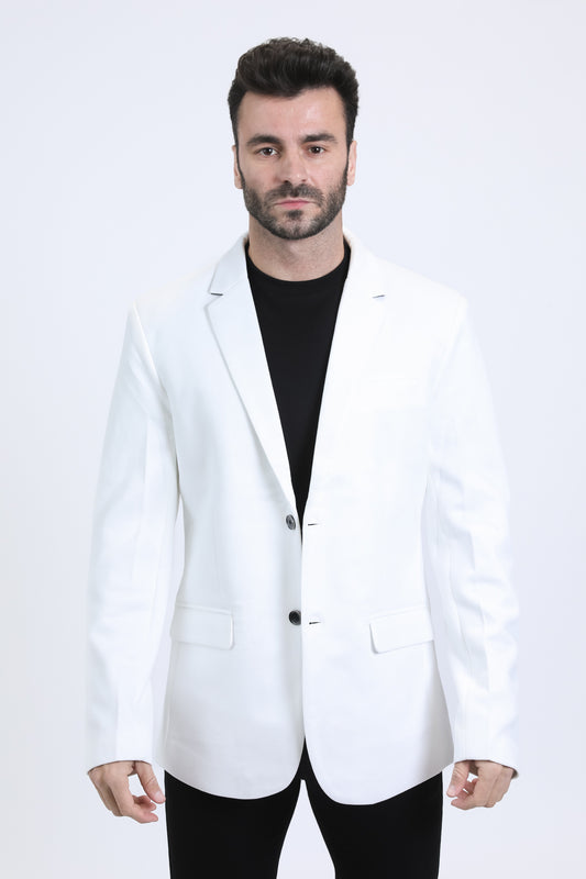 Men's Double Button White Faux-Suede Blazer