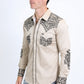 Mens Embroidery Modern Fit Stretch Beige Long Sleeve Shirt