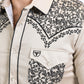 Mens Embroidery Modern Fit Stretch Beige Long Sleeve Shirt