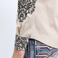 Mens Embroidery Modern Fit Stretch Beige Long Sleeve Shirt