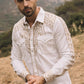 Mens Embroidery Modern Fit Stretch Beige Long Sleeve Shirt