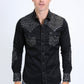 Mens Embroidery Modern Fit Stretch Black/Grey Long Sleeve Shirt