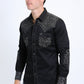 Mens Embroidery Modern Fit Stretch Black/Grey Long Sleeve Shirt