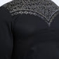 Mens Embroidery Modern Fit Stretch Black/Grey Long Sleeve Shirt