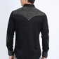 Mens Embroidery Modern Fit Stretch Black/Grey Long Sleeve Shirt