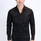 Mens Embroidery Modern Fit Stretch Black-Brown Long Sleeve Shirt