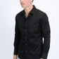 Mens Embroidery Modern Fit Stretch Black-Brown Long Sleeve Shirt