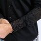 Mens Embroidery Modern Fit Stretch Black-Brown Long Sleeve Shirt