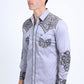 Mens Embroidery Modern Fit Stretch Grey Long Sleeve Shirt