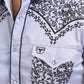 Mens Embroidery Modern Fit Stretch Grey Long Sleeve Shirt