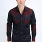 Mens Embroidery Modern Fit Stretch Navy Long Sleeve Shirt