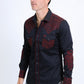 Mens Embroidery Modern Fit Stretch Navy Long Sleeve Shirt