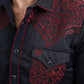 Mens Embroidery Modern Fit Stretch Navy Long Sleeve Shirt