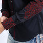 Mens Embroidery Modern Fit Stretch Navy Long Sleeve Shirt