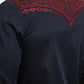 Mens Embroidery Modern Fit Stretch Navy Long Sleeve Shirt