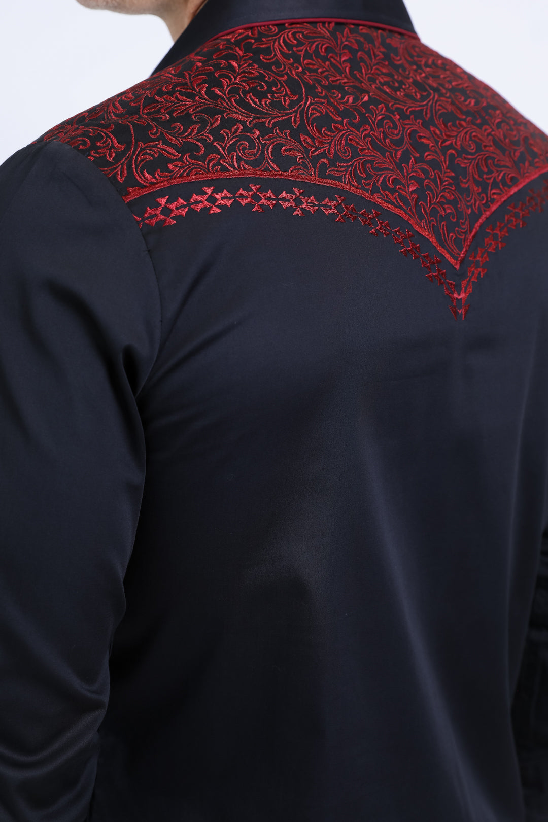 Mens Embroidery Modern Fit Stretch Navy Long Sleeve Shirt