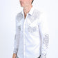 Mens Embroidery Modern Fit Stretch White Long Sleeve Shirt