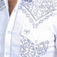 Mens Embroidery Modern Fit Stretch White Long Sleeve Shirt