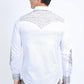 Mens Embroidery Modern Fit Stretch White Long Sleeve Shirt