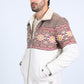 Mens Ethnic Aztec Fur Lined Quilted Suede Beige Jacket