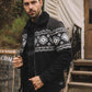 Mens Ethnic Aztec Fur Lined Quilted Suede Black Jacket