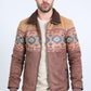 Mens Ethnic Aztec Fur Lined Quilted Suede Brown Jacket