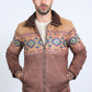 Mens Ethnic Aztec Fur Lined Quilted Suede Brown Jacket