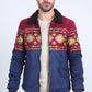 Mens Ethnic Aztec Fur Lined Quilted Suede Navy Jacket