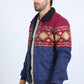 Mens Ethnic Aztec Fur Lined Quilted Suede Navy Jacket