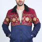 Mens Ethnic Aztec Fur Lined Quilted Suede Navy Jacket