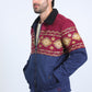 Mens Ethnic Aztec Fur Lined Quilted Suede Navy Jacket