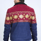 Mens Ethnic Aztec Fur Lined Quilted Suede Navy Jacket