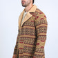 Mens Ethnic Aztec Long Twill Beige Coat