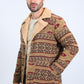 Mens Ethnic Aztec Long Twill Beige Coat