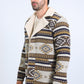 Mens Ethnic Aztec Long Twill Beige Coat