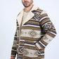 Mens Ethnic Aztec Long Twill Beige Coat