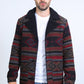 Mens Ethnic Aztec Long Twill Black/Red Coat