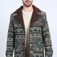 Mens Ethnic Aztec Long Twill Turquoise Coat