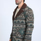 Mens Ethnic Aztec Long Twill Turquoise Coat