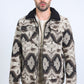 Mens Ethnic Aztec Quilted Fur Lined Beige Jacket